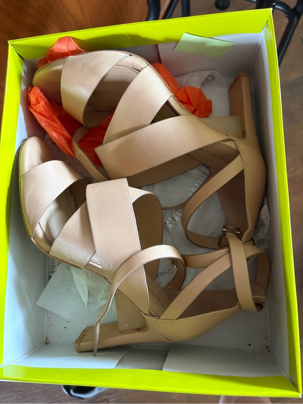 Gianni Bini Nude Beige Strappy Block Heel Sandals